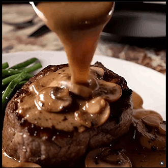 Steak in glossy cognac butter sauce